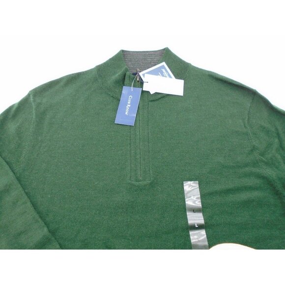 CLUB ROOM Men's Quarter-Zip Merino Wool Blend Sweater, Color green size Large - Picture 3 of 5